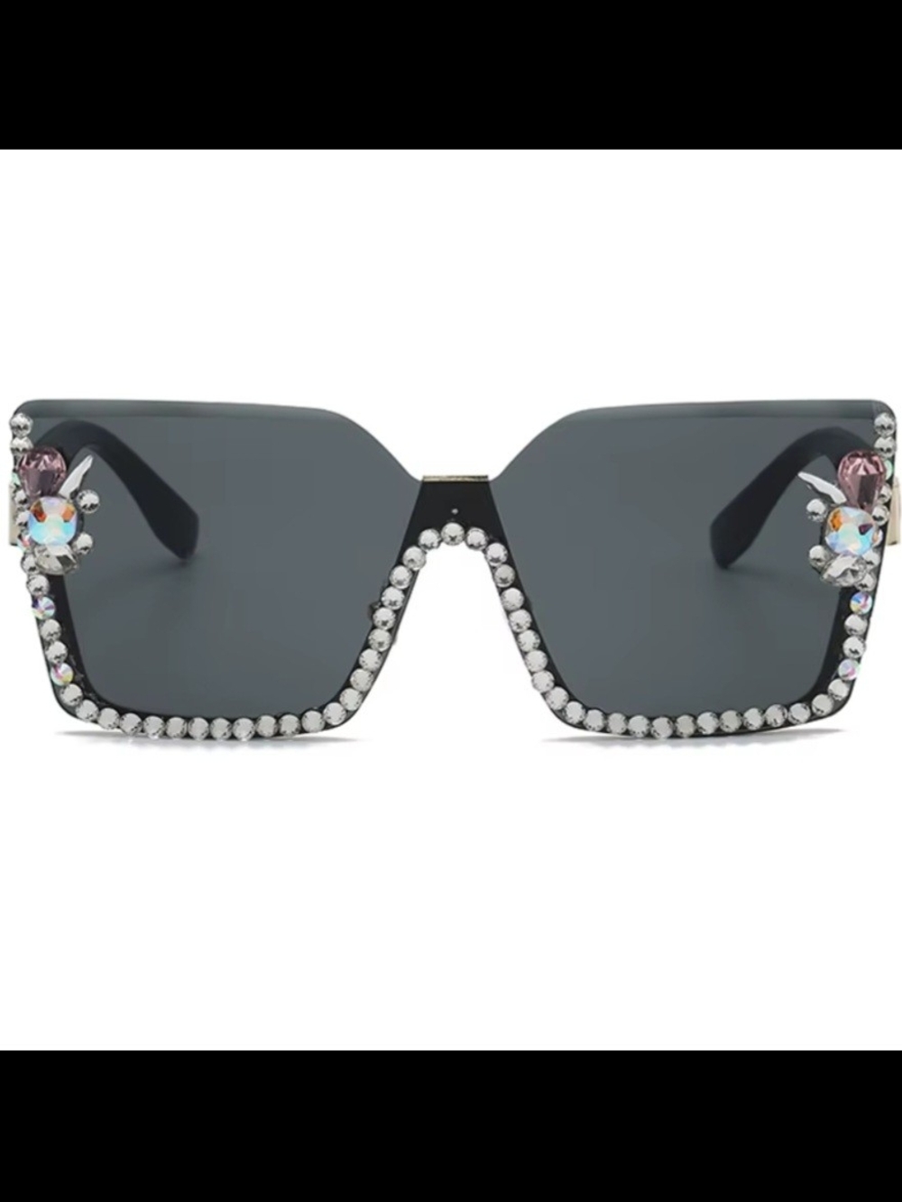 NWT Women’s Rhinestone-Trim Black Shield Sunglasses